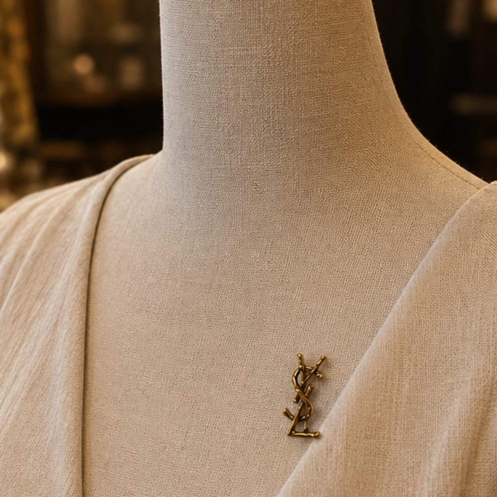 Yves Saint Laurent Gold Tone YSL Logo Pin